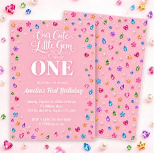 Colorful Little Gem First Birthday Girl Invitation