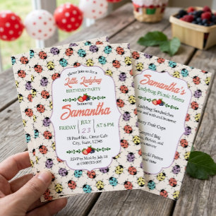 Colorful Little Ladybug Birthday Party Invitation