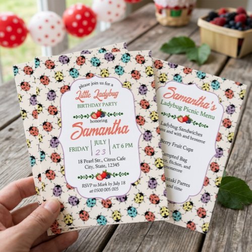 Colorful Little Ladybug Birthday Party Invitation