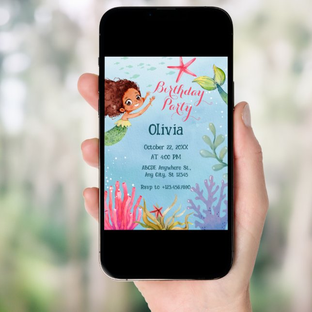 Colorful Little Mermaid Birthday Invitation (Front Digital)