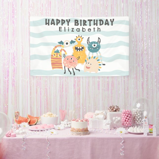 Colorful Little Monsters Birthday Banner (Party)