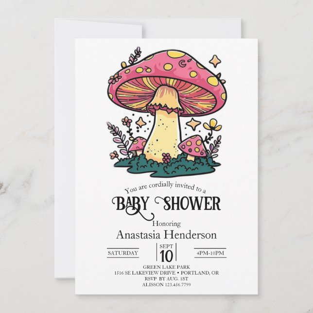 Colorful Little Mushroom Baby Shower Invitation (Front)