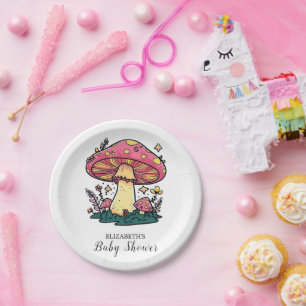 Colorful Little Mushroom Baby Shower Paper Plates