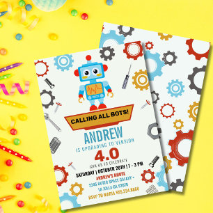 Colorful Little Robot Party Theme Birthday  Invitation