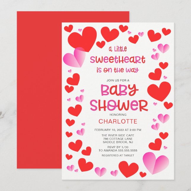Colorful Little Sweetheart Girls Baby Shower  Invitation (Front/Back)
