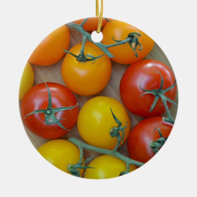 Colorful little tomatoes ceramic ornament (Front)