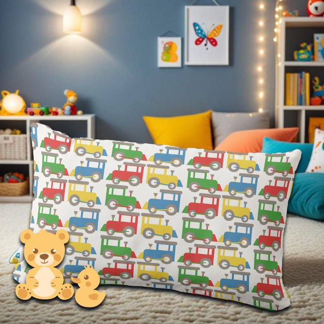 Colorful Little Trains Pattern Lumbar Pillow (Creator Uploaded)