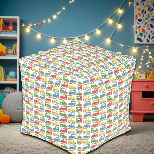 Colorful Little Trains Pattern Pouf