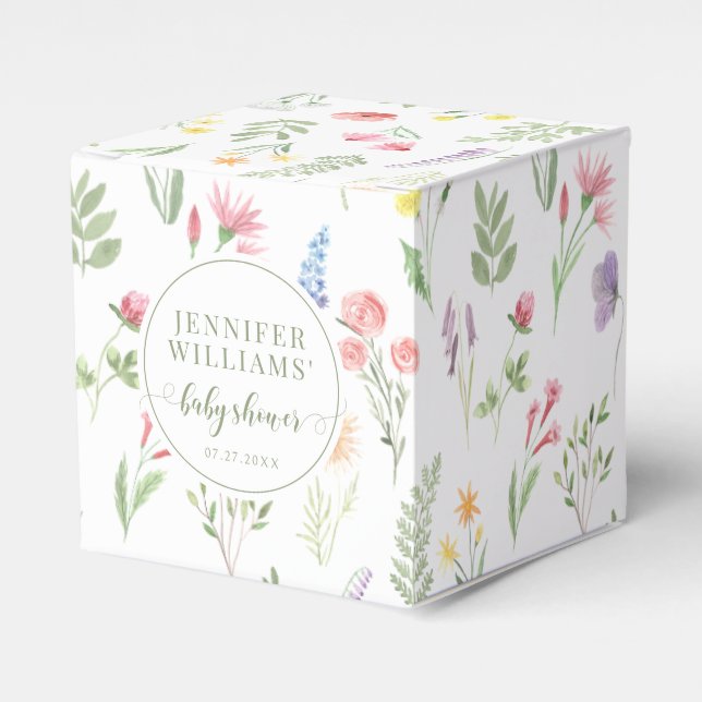 Colorful little wildflower baby girl shower favor boxes (Front Side)