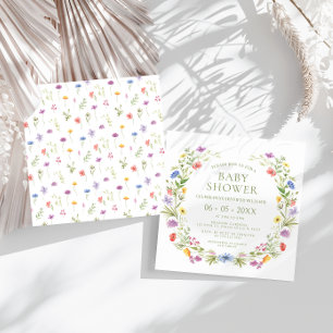 Colorful little wildflower baby girl shower square invitation