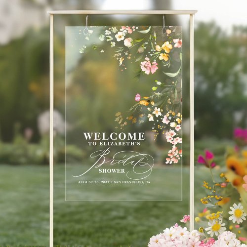 Colorful Little Wildflowers Bridal Shower Welcome Acrylic Sign