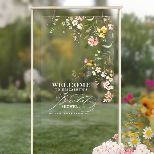 Colorful Little Wildflowers Bridal Shower Welcome Acrylic Sign