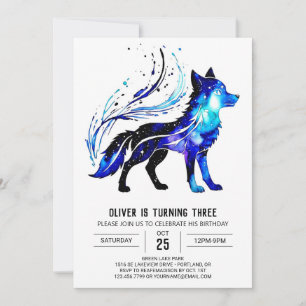 Colorful Little Wolf Digital Boy Birthday Invitation