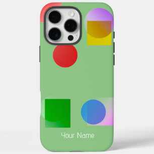 Colorful Lively Circles & Squares, Sage Green Name iPhone 16 Pro Max Case