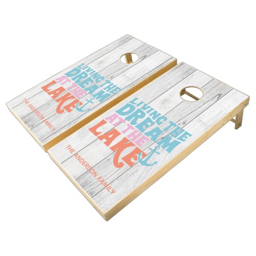 Colorful Living The Dream At The Lake Personalized Cornhole Set