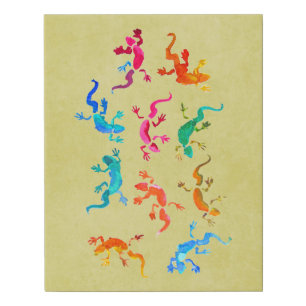 Colorful lizard gecko watercolor illustration faux canvas print