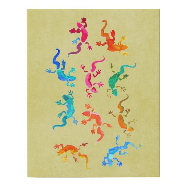 Colorful lizard gecko watercolor illustration faux canvas print (Front)