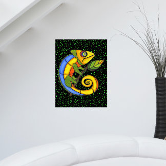 Colorful Lizard on a Branch Original Painting Poster