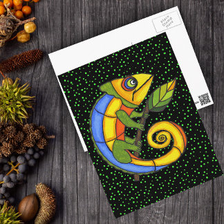 Colorful Lizard on a Branch Postcard
