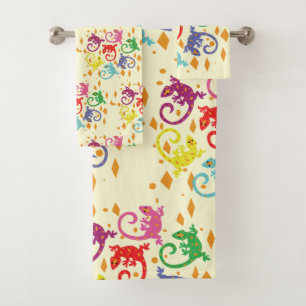 Colorful Lizards Bath Towel Set