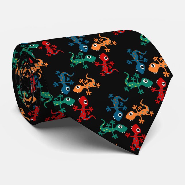 Colorful Lizards Neck Tie (Rolled)
