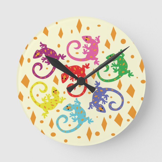 Colorful Lizards Round Clock (Front)