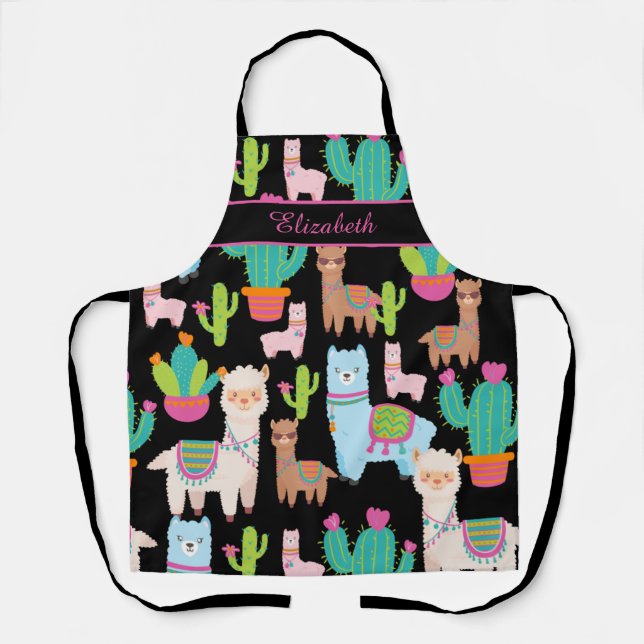 Colorful Llama and Cactus Pattern Apron (Front)