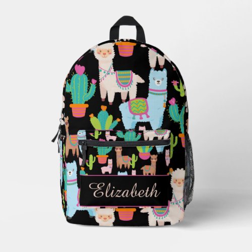 Colorful Llama and Cactus Pattern Printed Backpack