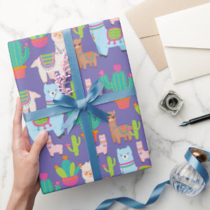 Colorful Llama and Cactus Pattern Wrapping Paper