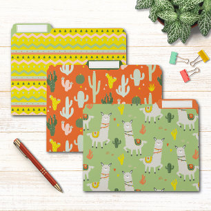 Colorful Llama Cactus Tribal Patterns File Folder