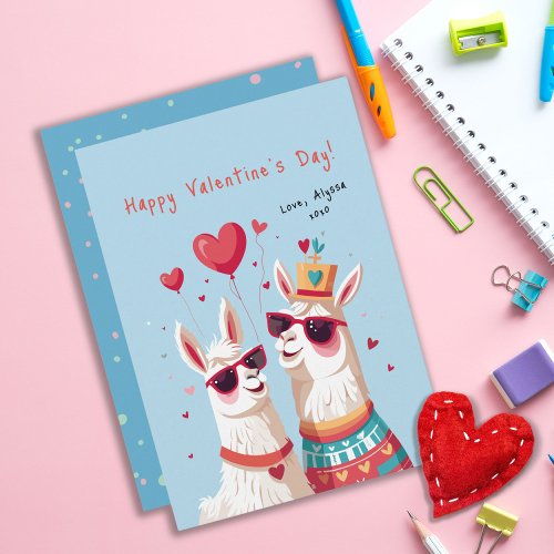 Colorful Llama Kids Classroom Valentines Day Card