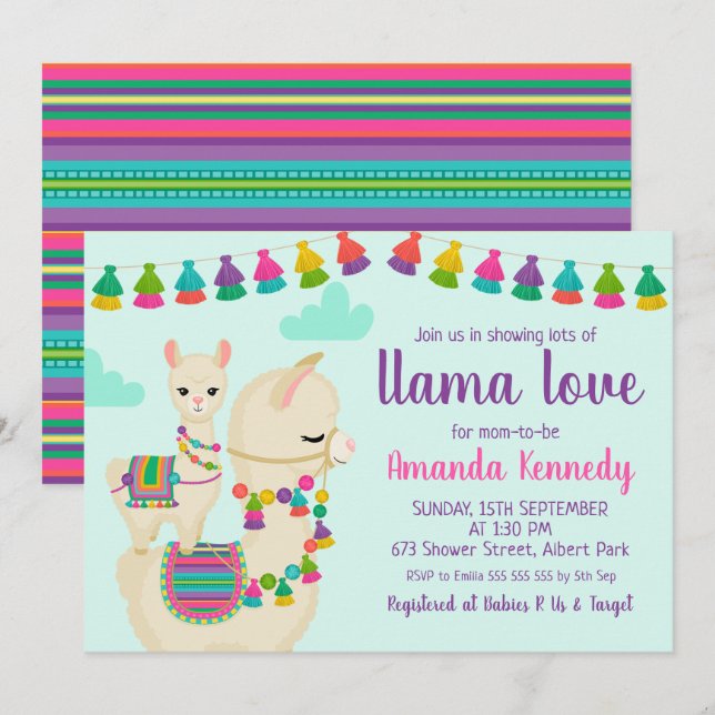 Colorful Llama Love Baby Shower Invitation (Front/Back)