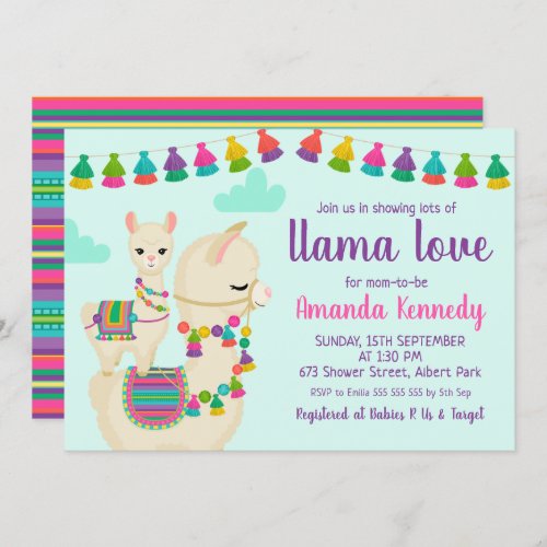 Colorful Llama Love Baby Shower Invitation