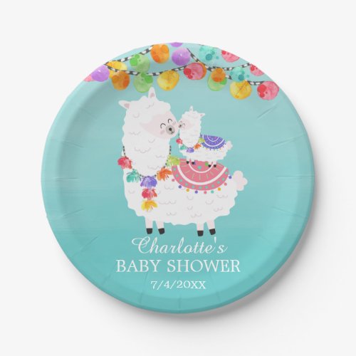 Colorful Llama Mama Baby Shower 7 Plate
