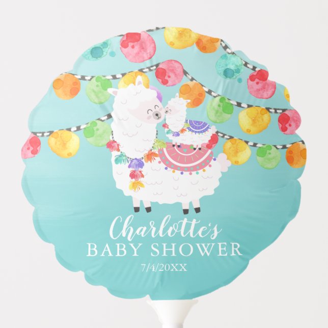 Colorful Llama Mama Baby Shower Balloon (Front)