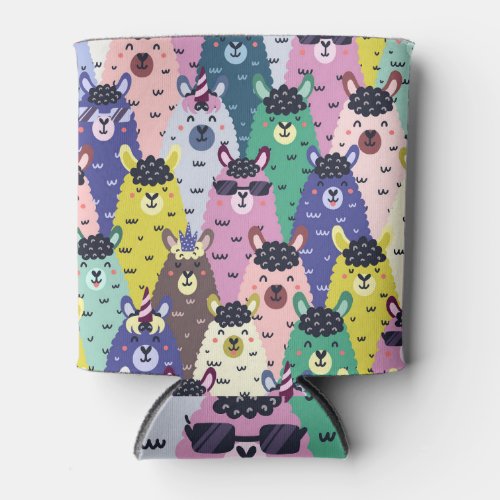 Colorful Llamas Childish Seamless Background Can Cooler