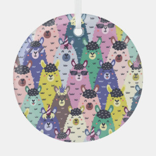 Colorful Llamas Childish Seamless Background Glass Ornament