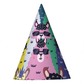 Colorful Llamas Childish Seamless Background Party Hat