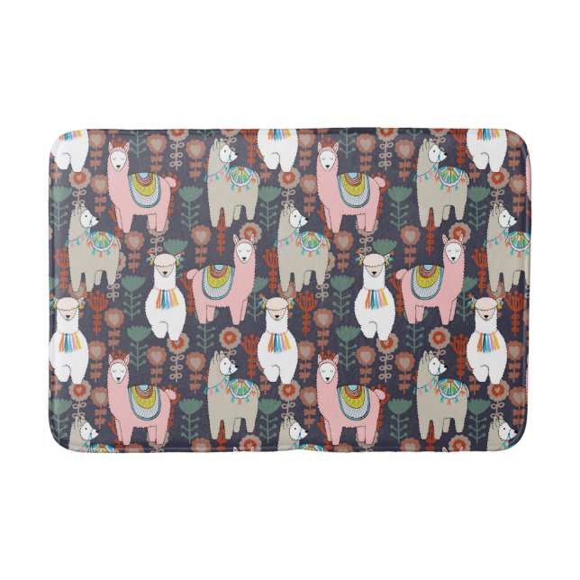 Colorful Llamas Pattern Bath Mat (Front)