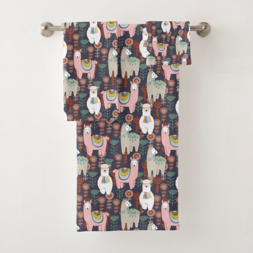 Colorful Llamas Pattern Bath Towel Set