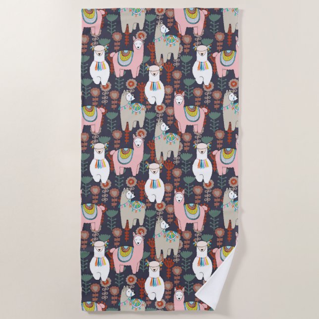 Colorful Llamas Pattern Beach Towel (Front)