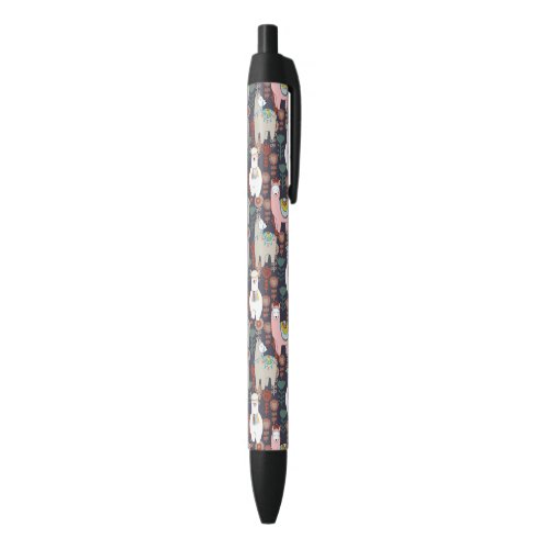 Colorful Llamas Pattern Black Ink Pen