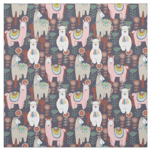 Colorful Llamas Pattern Fabric