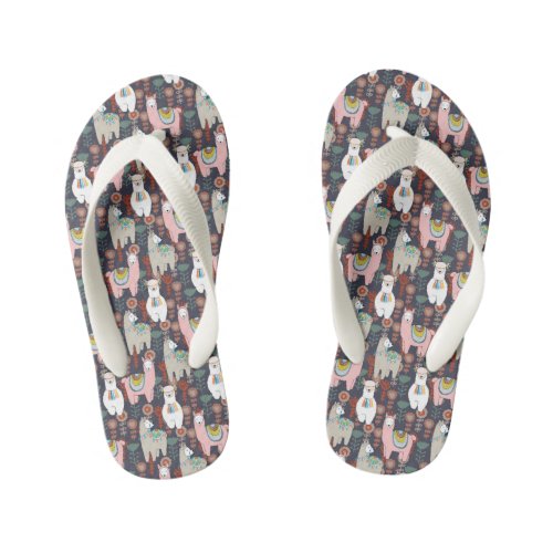 Colorful Llamas Pattern Kids Flip Flops