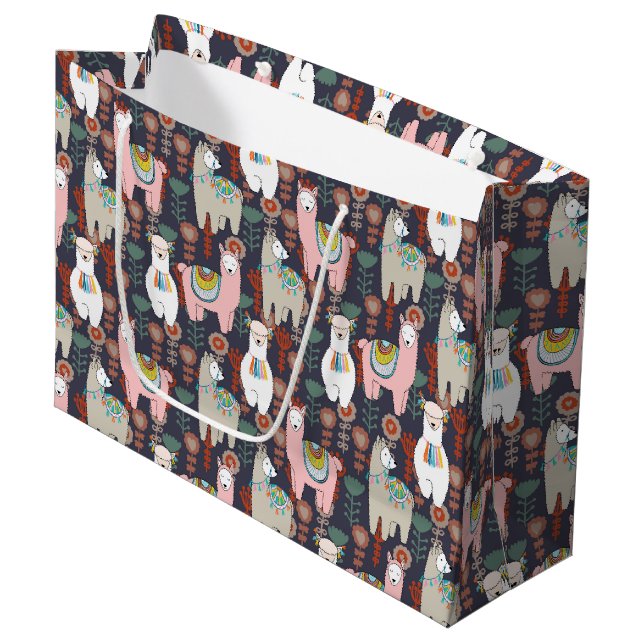 Colorful Llamas Pattern Large Gift Bag (Front Angled)