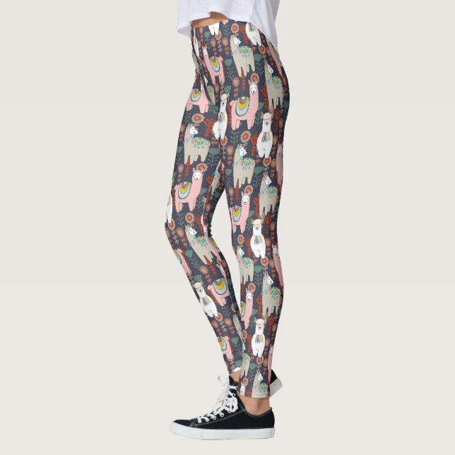 Colorful Llamas Pattern Leggings (Left)