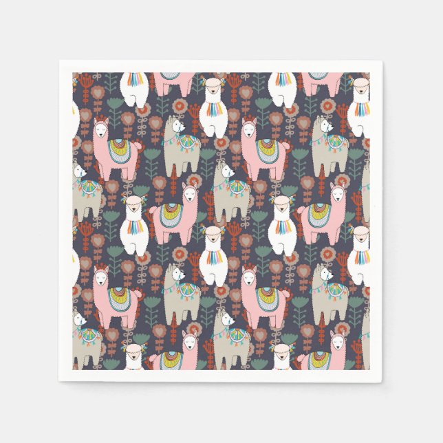 Colorful Llamas Pattern Napkins (Front)