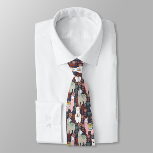 Colorful Llamas Pattern Neck Tie