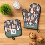 Colorful Llamas Pattern Oven Mitt &amp; Pot Holder Set