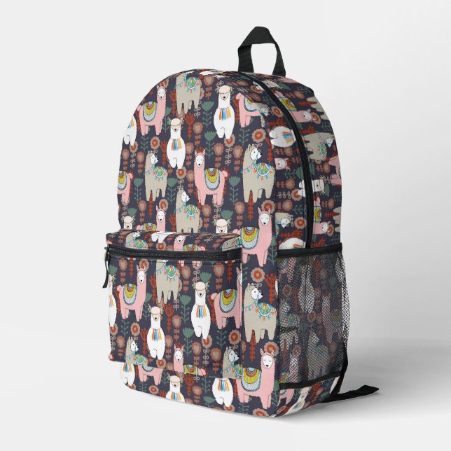 Colorful Llamas Pattern Printed Backpack (Back Corner Right)